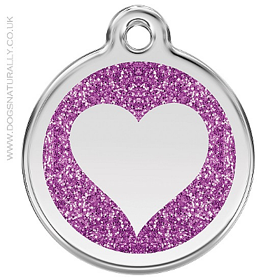 Purple Glitter Heart Dog ID Tag (3 sizes)